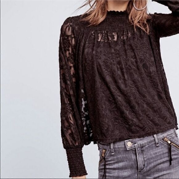 anthropologie Deletta Amanna Mock Neck Lace Top S - Picture 1 of 7